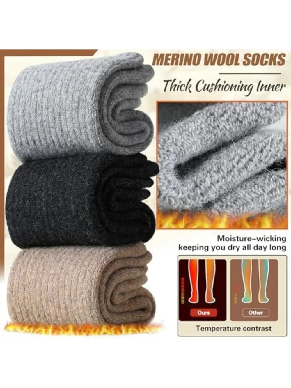 Cozy Merino Wool Hiking Socks for Women - Thermal Warm Thick Boot Crew 5 Pairs